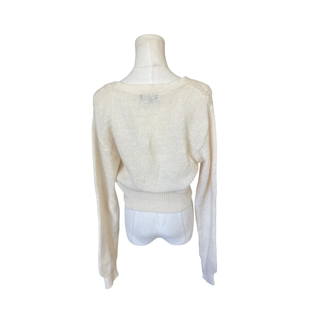 Love Tree Y2K Cable Knit Cropped Crochet Cardigan‎ Sweater Size L Coquette Rose